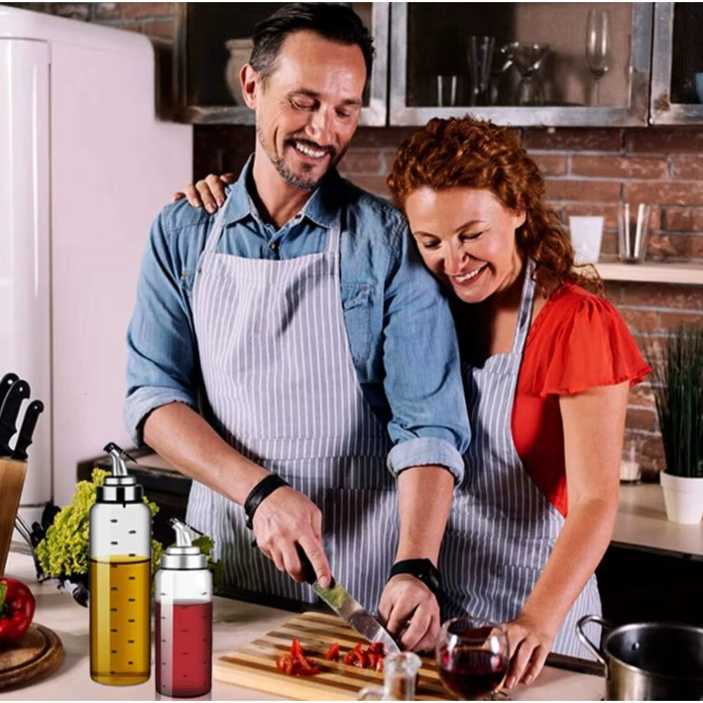 Olive Oil Dispenser, Liquid Condiment Container, 10 Oz Vinegar Dispenser with Drip Proof Cap, Graduated Kitchen Glass Oil Jug