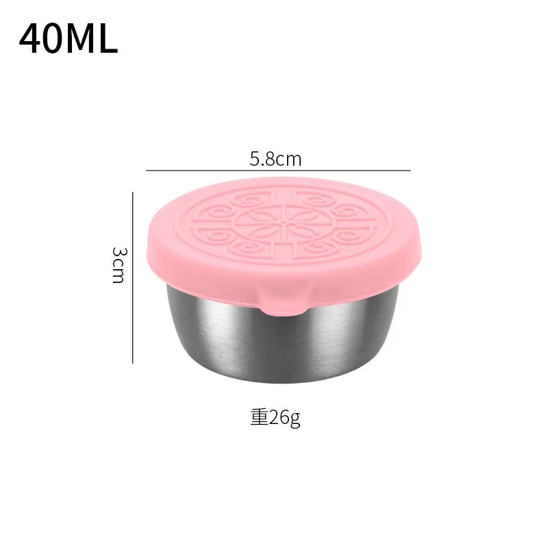 40/50/70ML Sealed Silicone Lid Sauce Cup Stainless Steel Small Seasoning Bowl Salad Tomato Dipping Saucer Box Kitchen Tableware