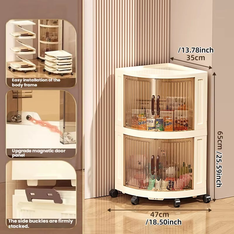 Plastic Double-Door Foldable and Mobile Triangular Storage Cabinet, Snack, Toy, Home Corner Storage Corner Cabinet