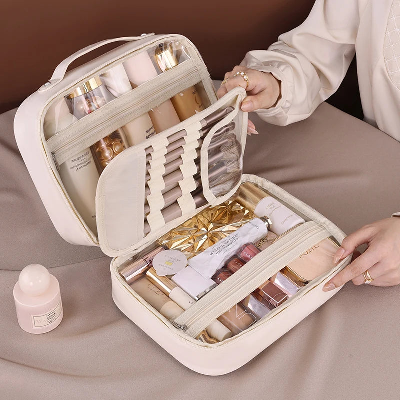 1Pcs Multi-Compartment Toiletry Cosmetics Bag Women Travel Storage Makeup Bag PU Leather Waterproof Make up Bag
