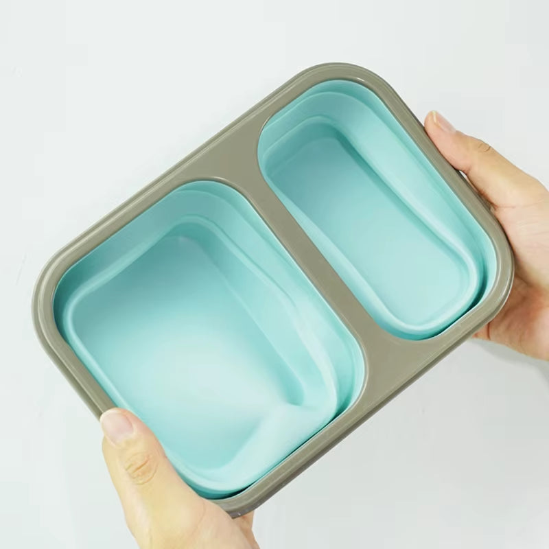 1Pc 700ML+400ML Folding Dividers Silicone Lunch Box Dishwasher Safe Silicone Food Storage Containers Bowl with Lids for Kitchen