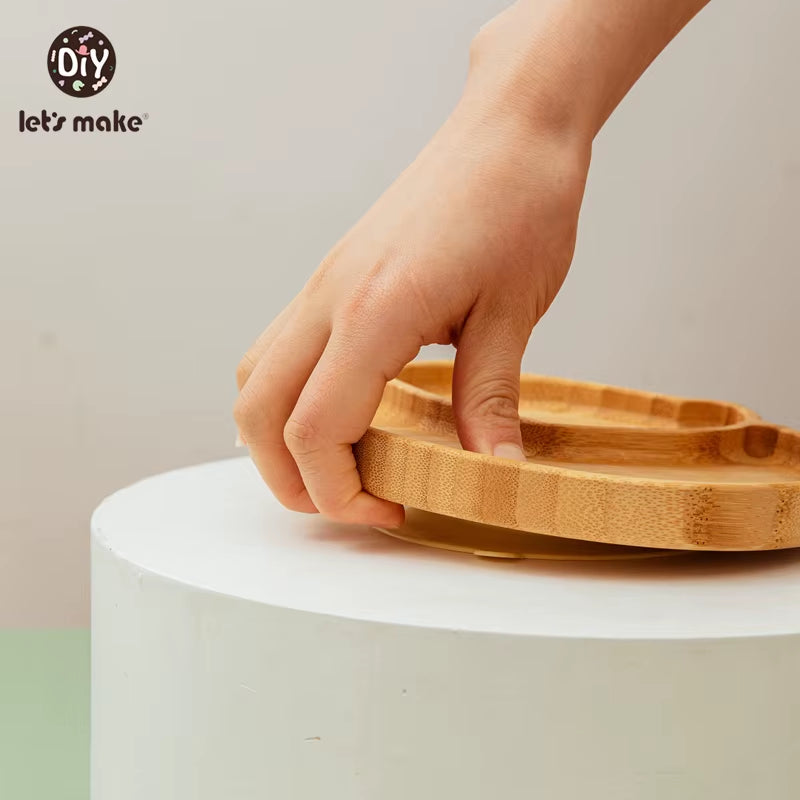 Let'S Make Baby Dinner Plates Set Wooden Cartoon Dinner Plate Fork Spoon Children Feeding Plate Safe Edible Silicone Product