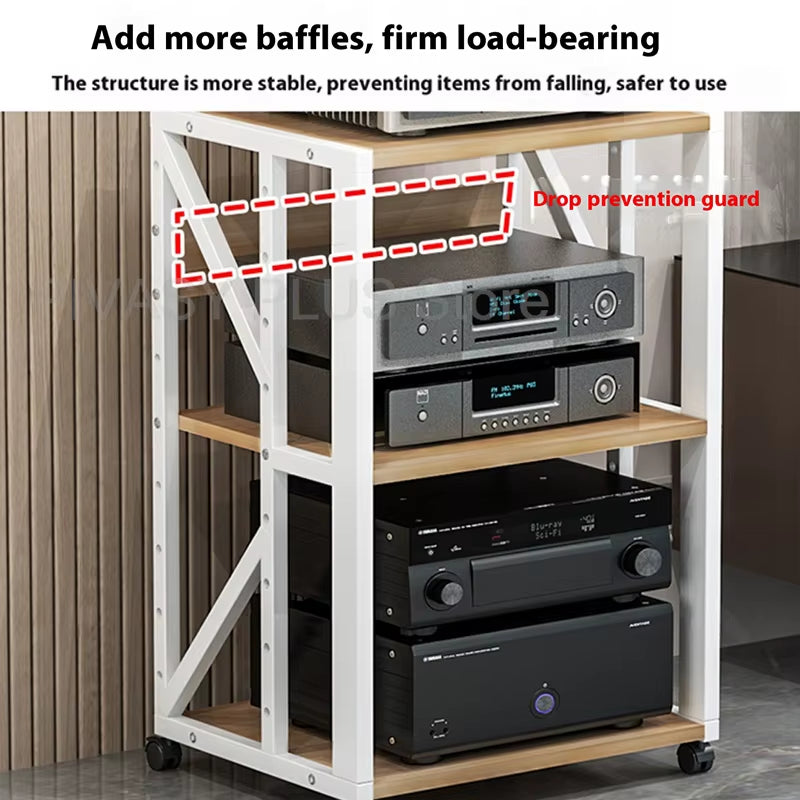 Adjustable 2-5 Tier Audio Rack Steel Frame Media Console E1 Panels Amplifiers Bracket with Wheels for Amp Home Theather Storage