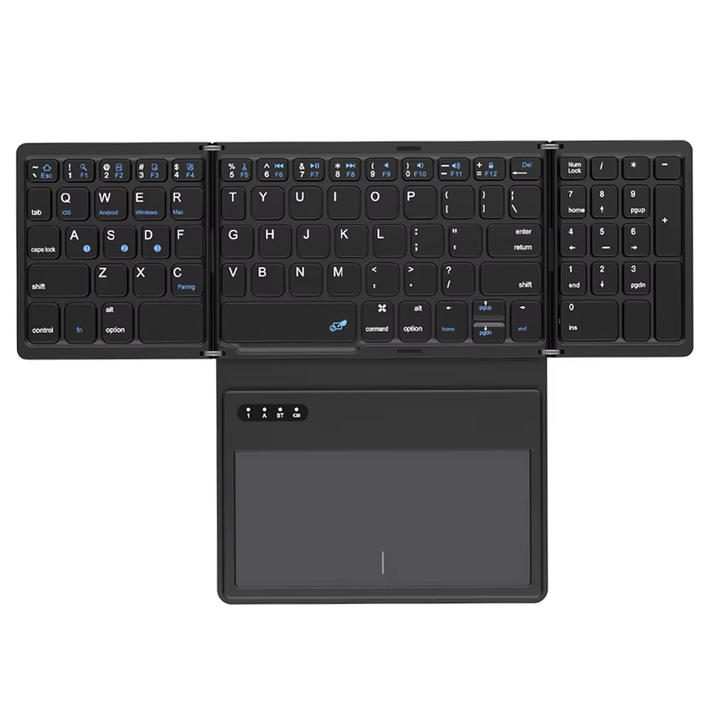 BOW Foladable Bluetooth Keyboard with Touchpad Pocket Folding Keyboard for Laptop Phone Tablet Wireless Rechargeable Keyboard