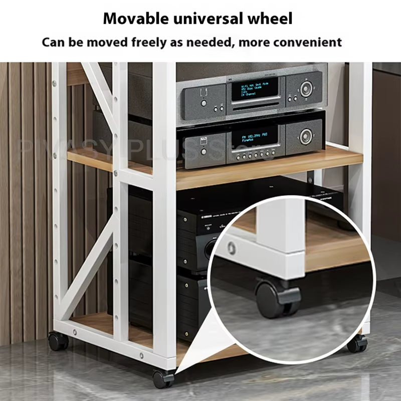 Adjustable 2-5 Tier Audio Rack Steel Frame Media Console E1 Panels Amplifiers Bracket with Wheels for Amp Home Theather Storage