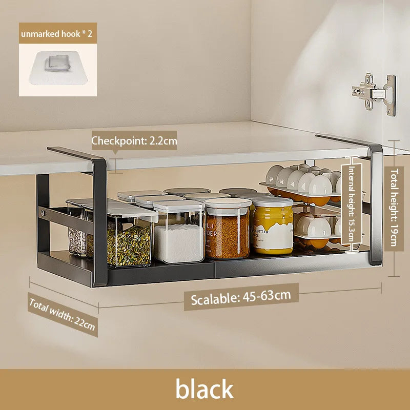 Kitchen Storage Rack Roll Paper Cling Film Hanging Shelf under the Cabinet Utensils Seasoning Storage Organizer Retractable