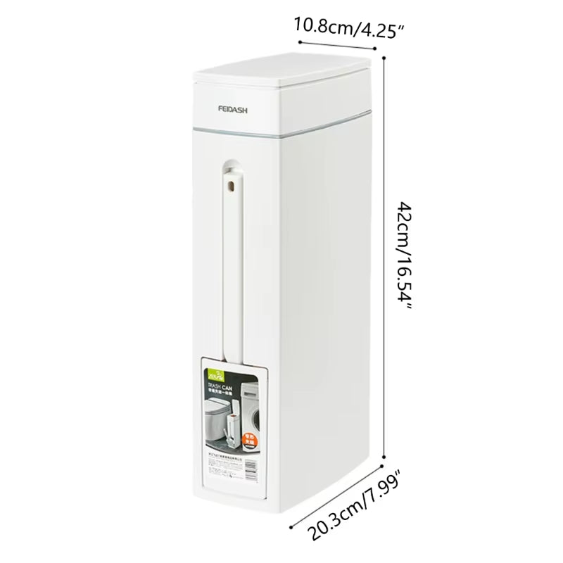 Narrow Bathroom Trash Can with Toilet Brush 4.5L Press-Type Waste Bin Dustbin Kitchen Garbage Bucket Household Cleaning