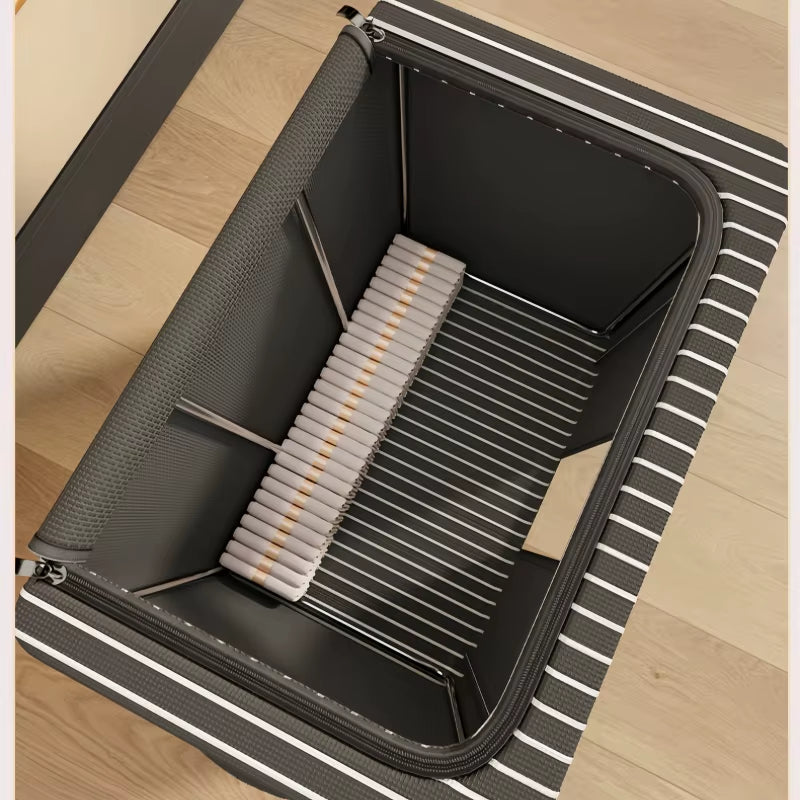 Oxford Striped Wardrobe Organizer - Home/Clothing Storage Box with Handle and Window, Steel Frame - Waterproof - Foldable (60Cm)