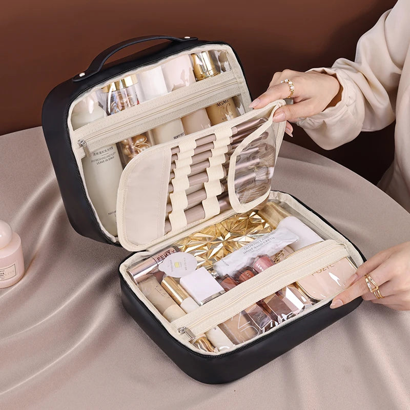 1Pcs Multi-Compartment Toiletry Cosmetics Bag Women Travel Storage Makeup Bag PU Leather Waterproof Make up Bag