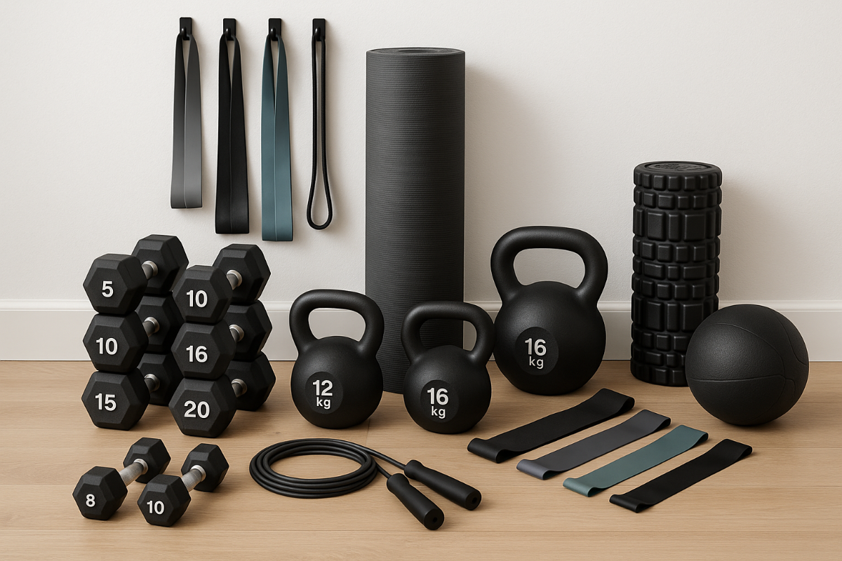 different fitness equipment arranged