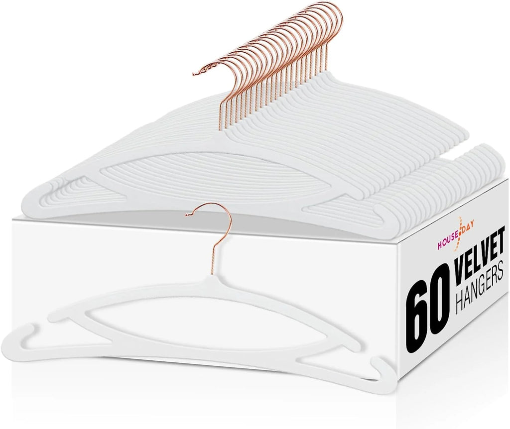 White Velvet Hangers 60 Pack, Luxury Felt Hangers Non Slip Clothes Hangers, No Shoulder Bump Focked Hanger