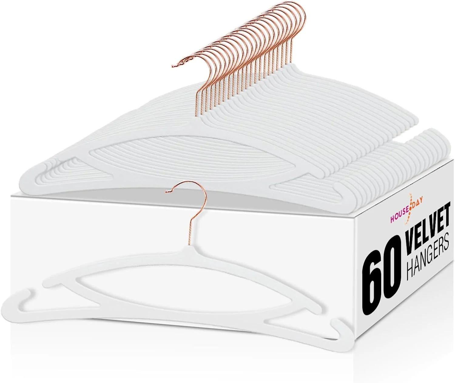 White Velvet Hangers 60 Pack, Luxury Felt Hangers Non Slip Clothes Hangers, No Shoulder Bump Focked Hanger