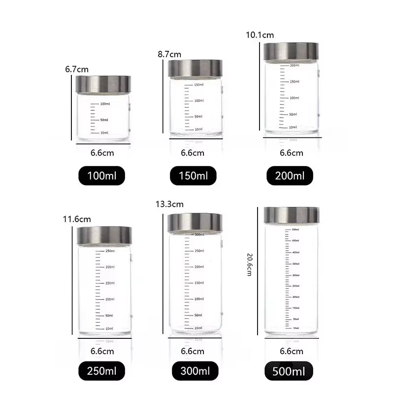 100-500Ml High Borosilicate Glass Bottle with Scale Heat-Resistant Glass Seal Jar Kitchen Seasoning Spices Storage Bottle Gadget
