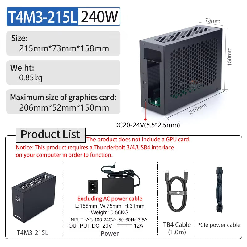 Mini Egpu Thunderbolt 3/ 4 Box External Graphics Card Support Notebook