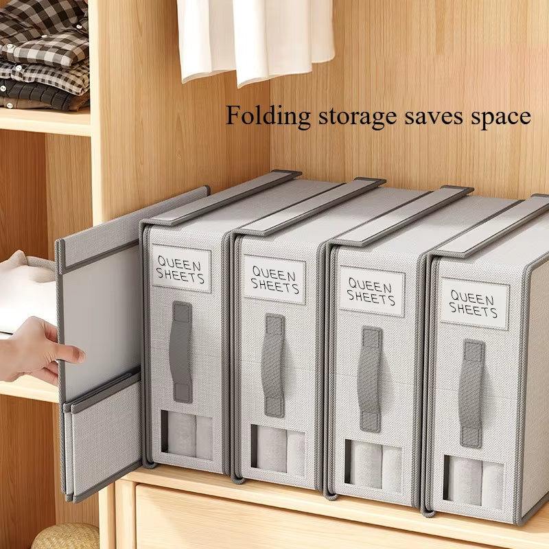 Sheet Storage Box Organizer Thickened Fabric Folding Window Zipper Blanket Organizer Wardrobe Bed Clothes Storage with Lid