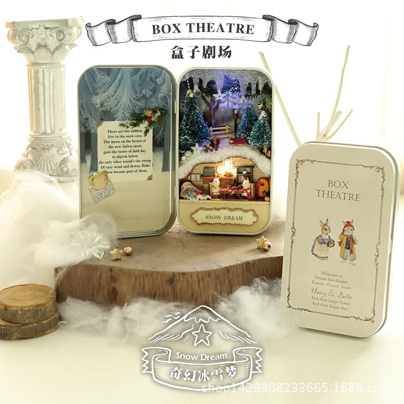 Box Theatre DIY Wooden Dollhouses Miniature Box Cute Doll Houses 3D Puzzle Assemble Building Model Kits Toy for Birthday Gifts