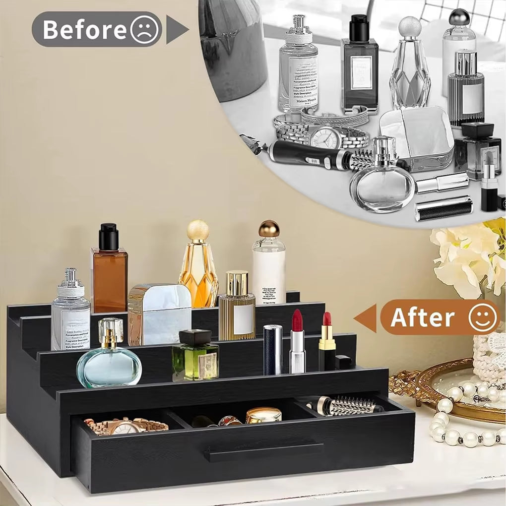 New Perfume Holder Organizer Fragrance Rack Three-Layers Perfume Holder Fragrance Display Black Perfume Organizer with Drawers