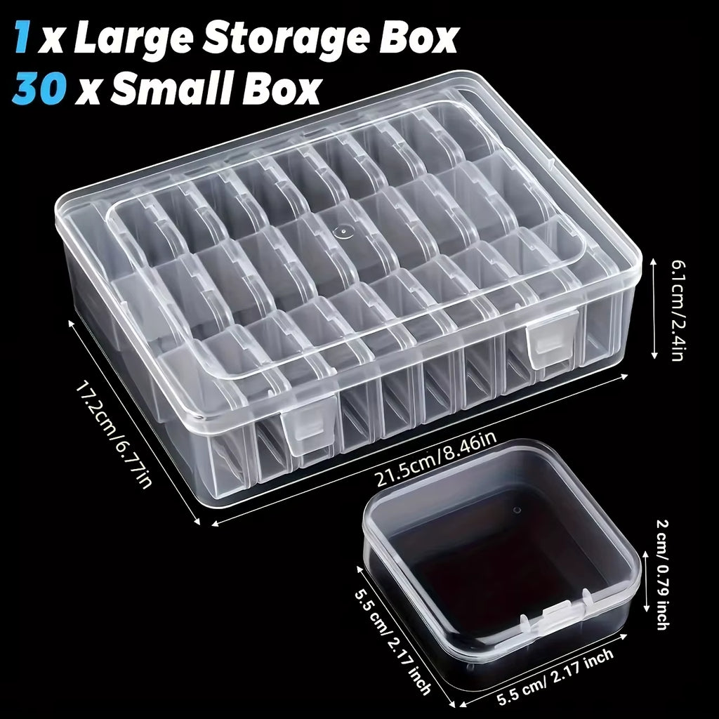 30Pcs Small Clear Plastic Bead Storage Box Bead Organizer Box Containers with Hinged Lid for Storage of Small Items