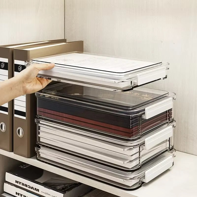 Transparent Acrylic New Desktop Paper Storage Box A4 File Document Exam Paper Organizer Household Dust Proof Card Holder Case