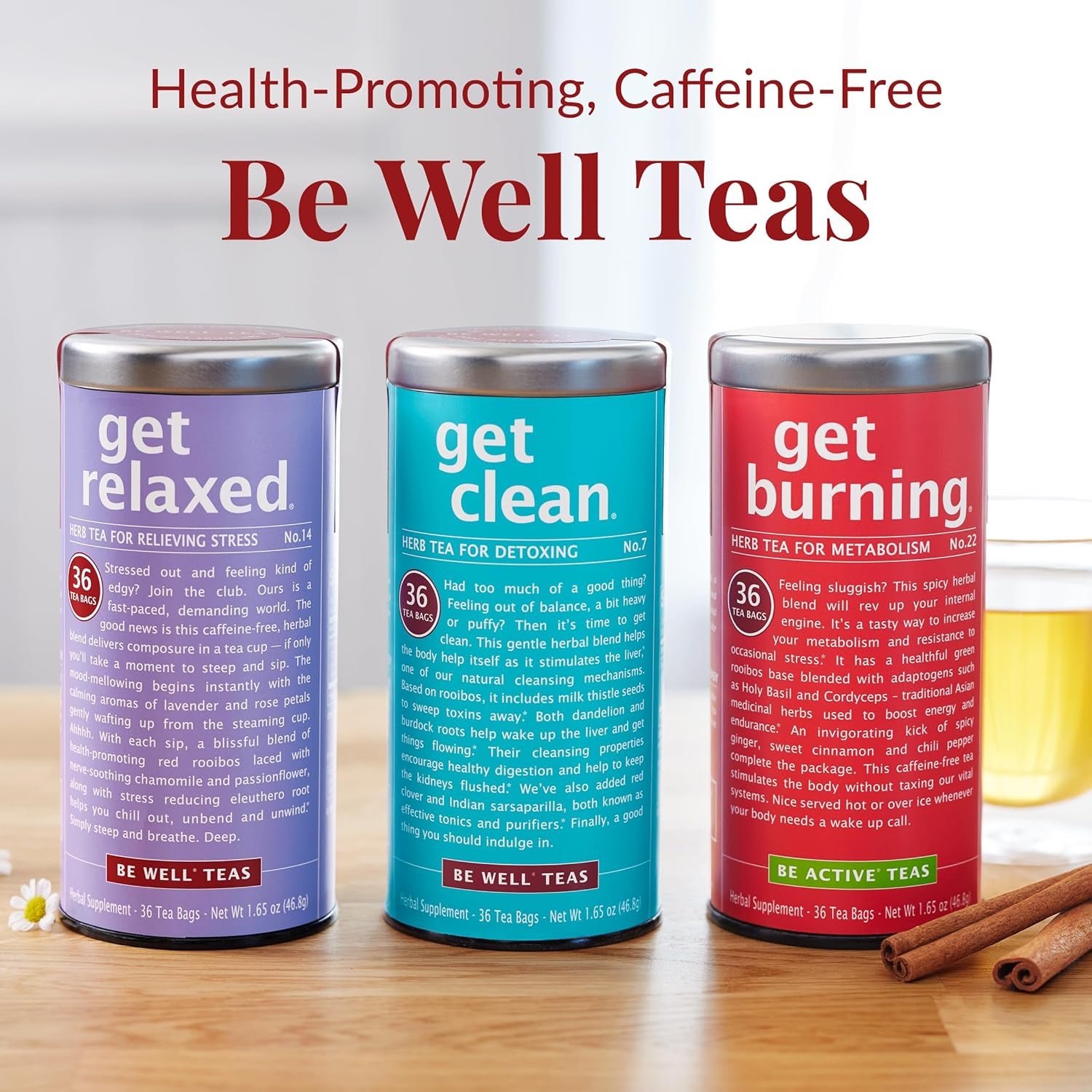 — Organic Get Throat Aid Herb Tea Tin, 36 Tea Bags, Naturally Caffeine Free Be Well Tea