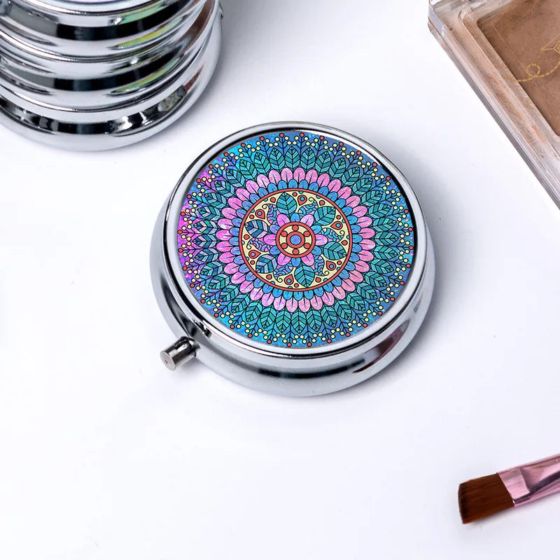 Circular Storage with 3 Compartments Single Compartment Metal Small Medicine Box Jewelry Box Foldable Portable Mini Medicine Box