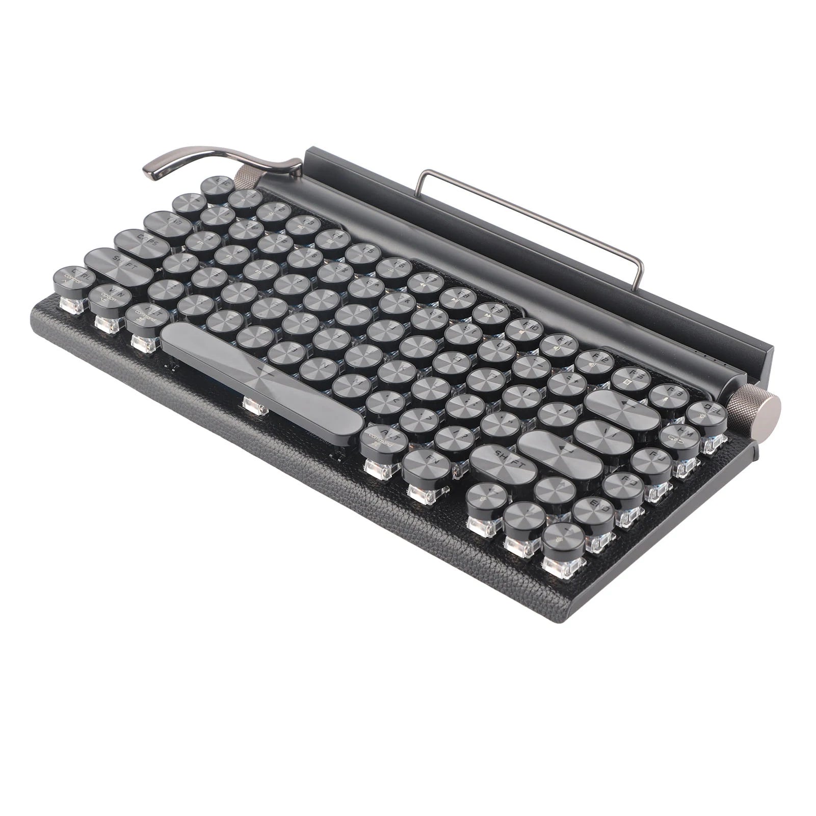 Typewriter Keyboard 83 Keys Vintage Wireless Mechanical Keyboard with Metal round Blue Switch Mechanical Keyboard