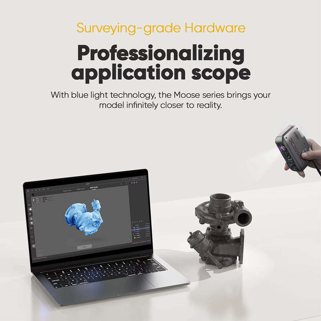 3Dmakerpro Moose Lite Standard 3D Scanner for Printing 0.05Mm Accuracy Handheld 3Dmodel Scanner 10-1500Mm Size for Windows/Macos