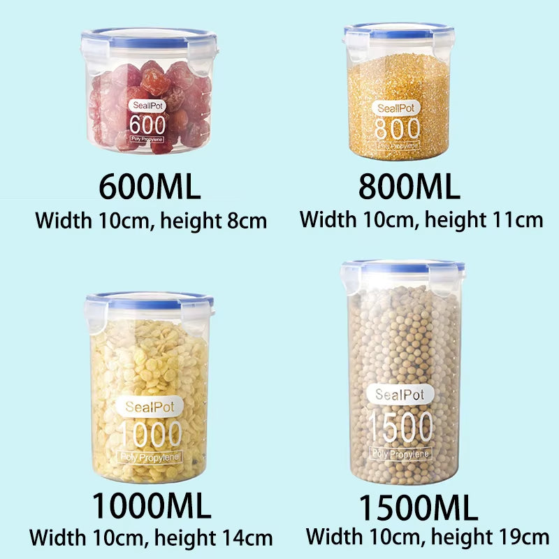 1-4Pcs Sealed Storage Box Transparent Kitchen Food Grain Organize Storage Tank Plastic Large Capacity Moisture-Proof Sealed Jars