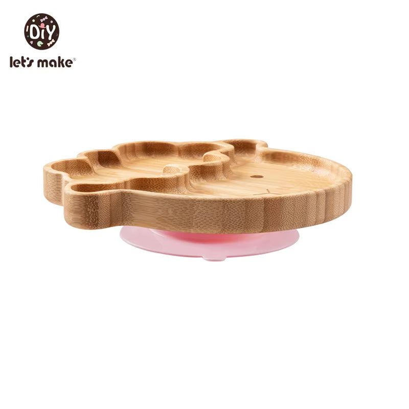 Let'S Make Baby Dinner Plates Set Wooden Cartoon Dinner Plate Fork Spoon Children Feeding Plate Safe Edible Silicone Product