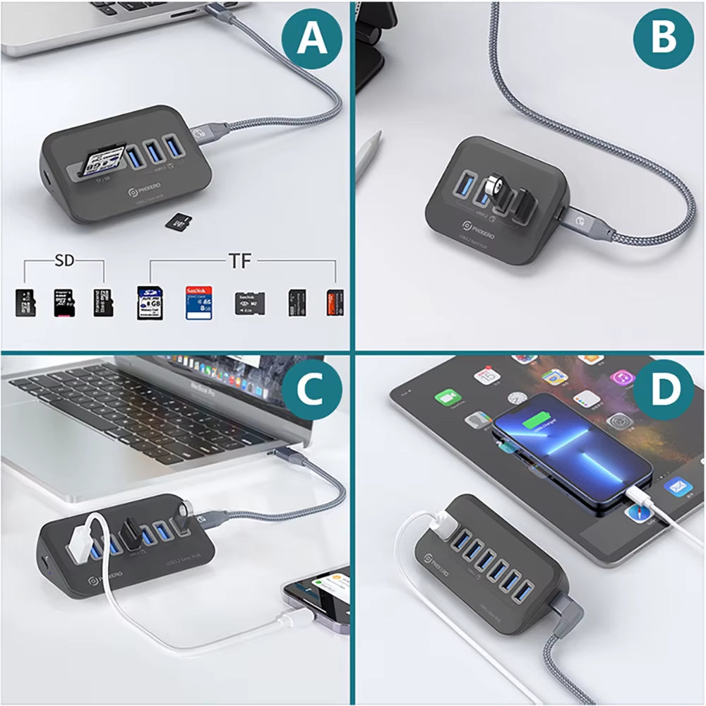 USB Splitter USB 3.2 Hub 5Gbps Type C Adapter Multi Ports USB 3.0 Docking Station Hub for Surface Macbook Laptop PC Hub