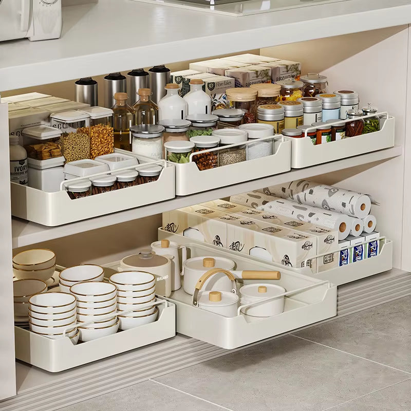New Kitchen Storage Rack with Slide Rails Pull-Out Kitchen Drawer Type Storage Tray Spice Box Storage Rack Cabinets Organizer