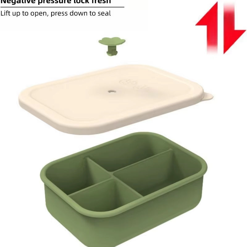 Silicone Leak-Resistant Bento Lunch Box, Reusable Bpa-Free Meal Prep Container with 4 Compartments Microwave Dishwasher and Safe