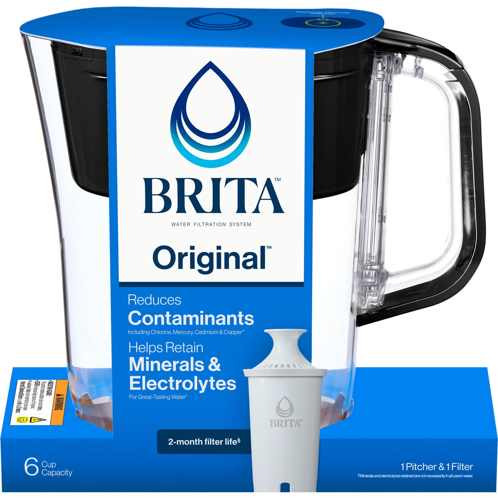 Small 6 Cup Black Denali Water Filter Pitcher with 1  Standard Filter