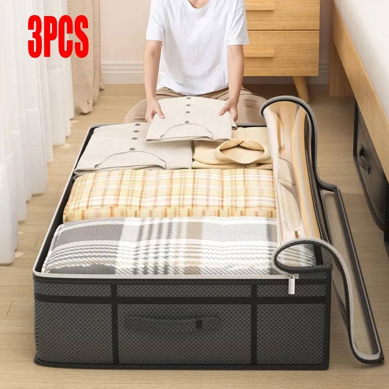 1/2PCS Foldable Non-Woven Bed Bottom Storage Bag Large Capacity Clothing Blanket Storage Bag Tidy Bedroom Closet Dust Space Save