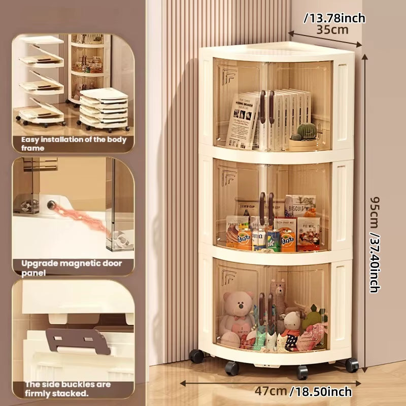 Plastic Double-Door Foldable and Mobile Triangular Storage Cabinet, Snack, Toy, Home Corner Storage Corner Cabinet