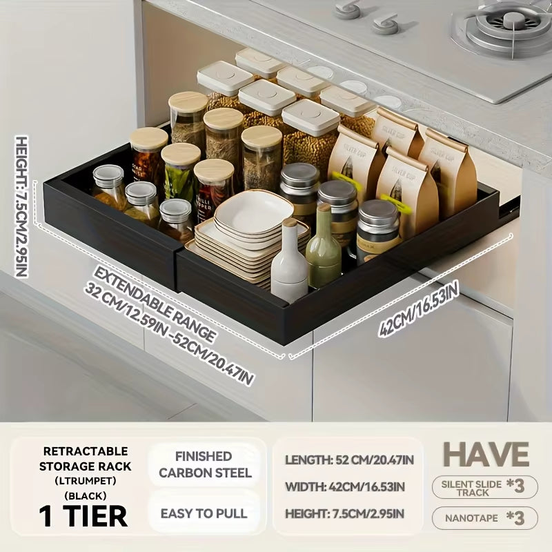 Expandable Pull Out Cabinet Organizer Metal Stick Slide Out Drawers Storage Kitchen Adjustable Sliding Roll Out Cabinet Shelves