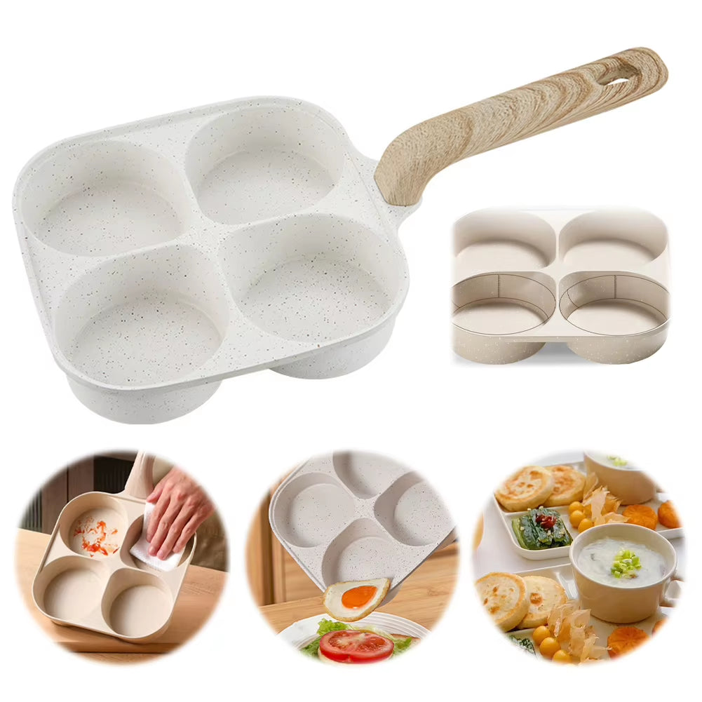 Eco-Friendly Four-Cup Griddle Pan for Breakfast Eggs Pancakes Burgers Nonstick Easy Clean Heat-Resistant Handle for All Stovetop