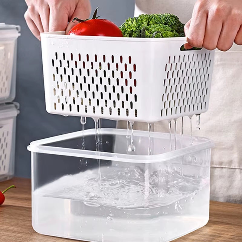 Fresh Vegetable Fruit Boxes Drain Basket Storage Containers Refrigerator Storage Box Fridge Organizer Pantry Kitchen Organizer