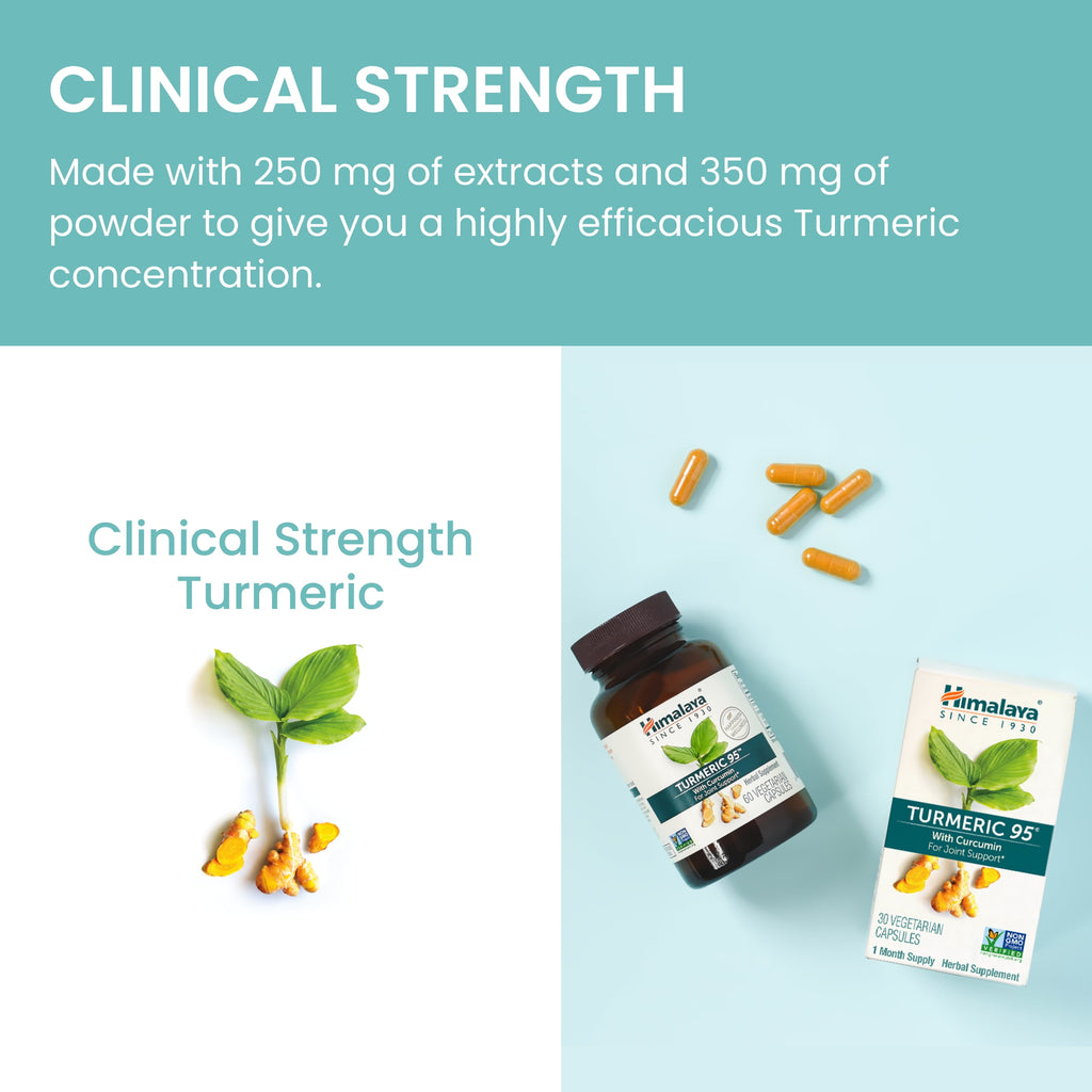 Turmeric 95 Supplement with Curcumin/Curcuminoids, Joint and Muscle Support, Flexibility, 30 Capsules