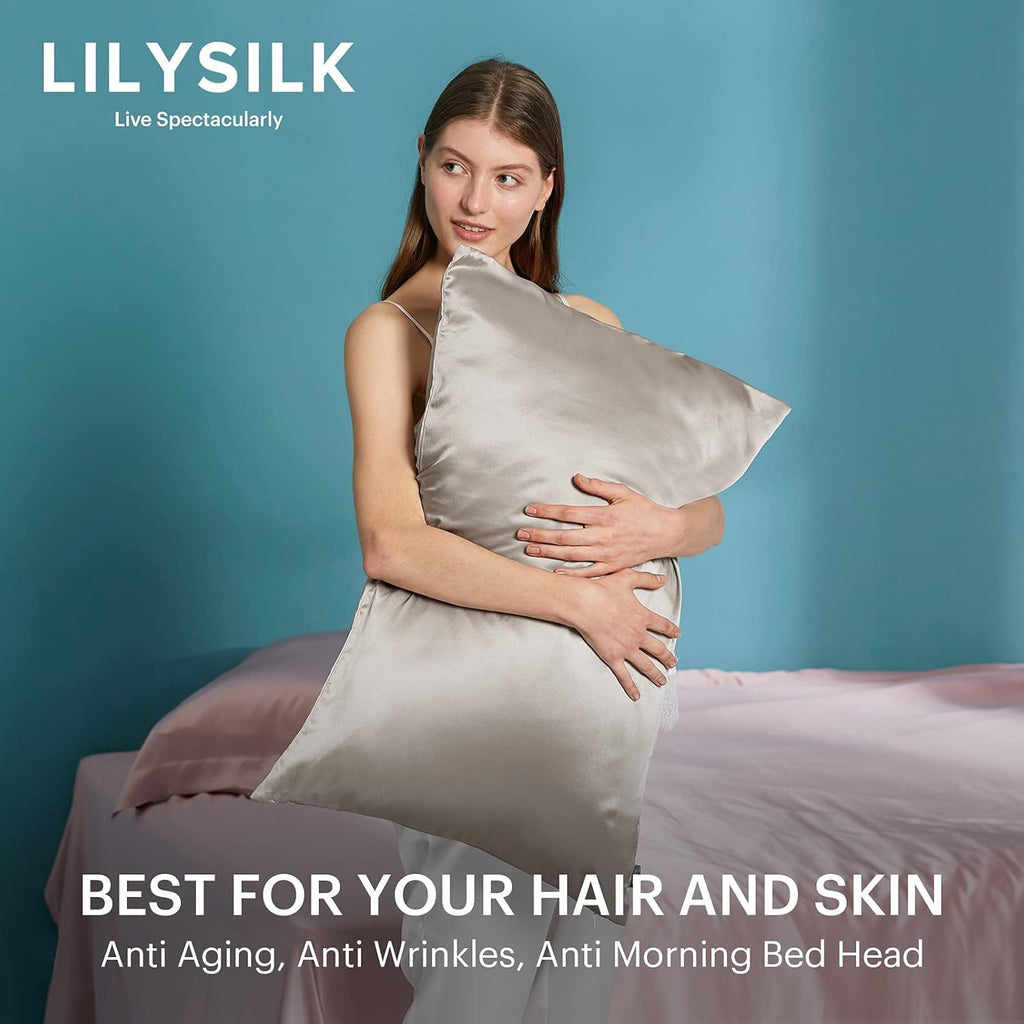 Silk Pillowcase for Hair and Skin Standard-100% Mulberry Silk 19 Momme Both Sides Silk Bed Pillow Cover with Hidden Zipper, 1 Pc (Standard Size 20''X26'', Silvergray)