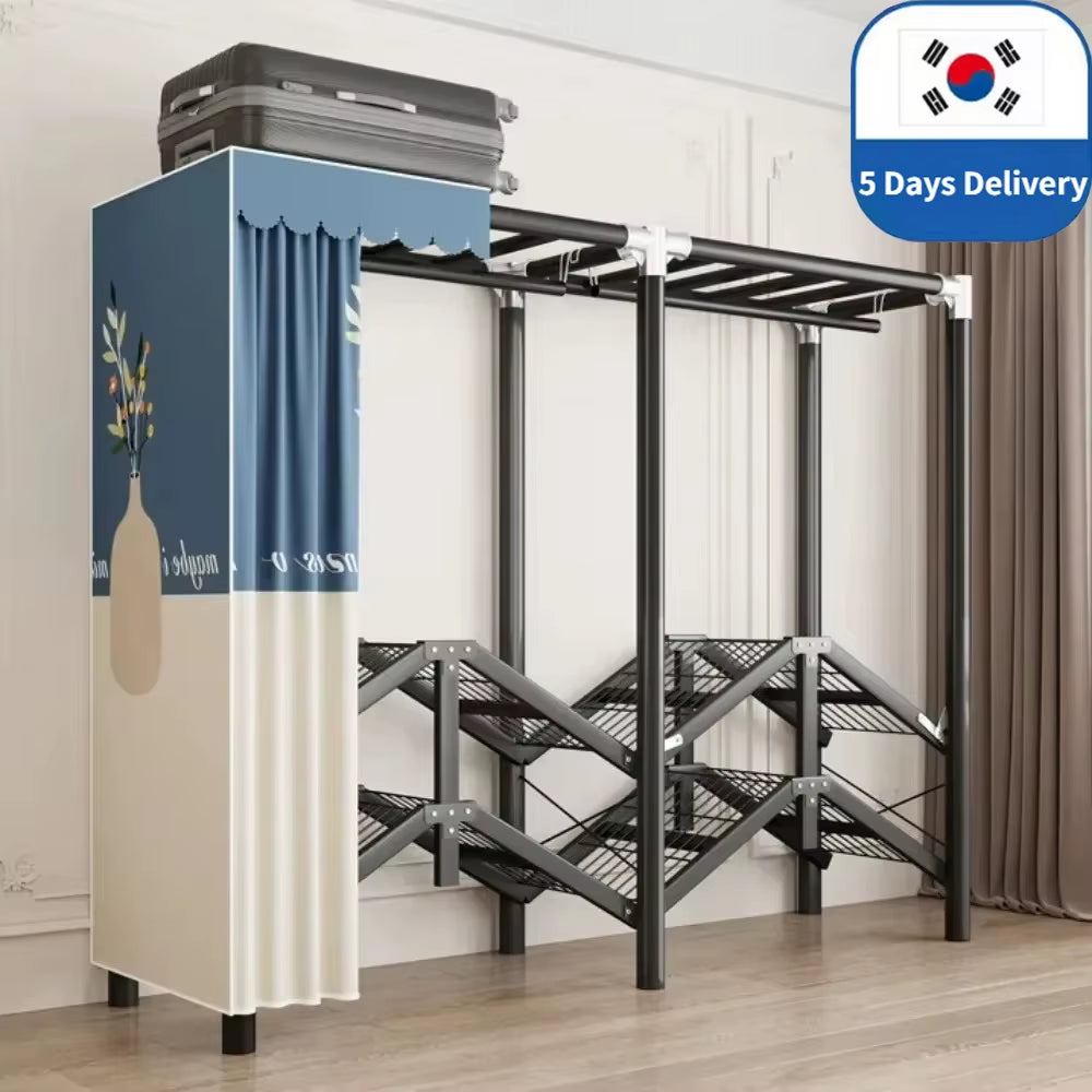 Installation-Free Wardrobe Simple Bedroom Folding Clothing Organizer Storage Cabinet Dustproof Integrated Metal Foldable Closet