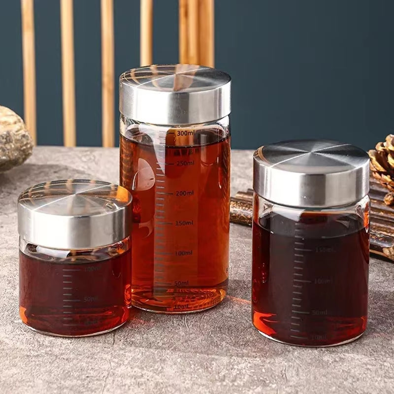 100-500Ml High Borosilicate Glass Bottle with Scale Heat-Resistant Glass Seal Jar Kitchen Seasoning Spices Storage Bottle Gadget
