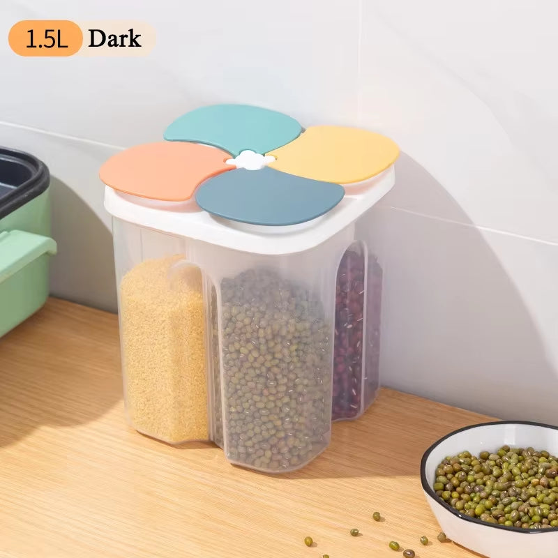 Kitchen Cereals Storage Box Plastic 4 Grids Cereals Sealed Jar Food Container Moisture-Proof Grain Tank Spaghetti Keep Fresh Box
