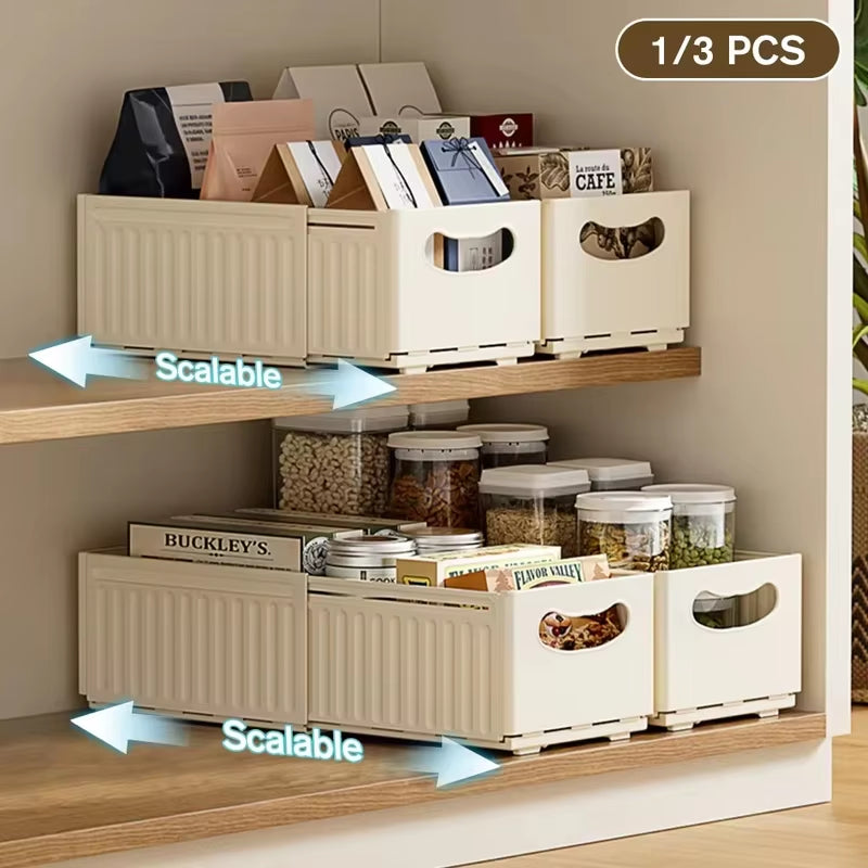 1/2/3PCS Retractable Drawer Organizer Adjustable Cabinet Storage Box Stackable Kitchen Organizers Sorting Storage Box for Home