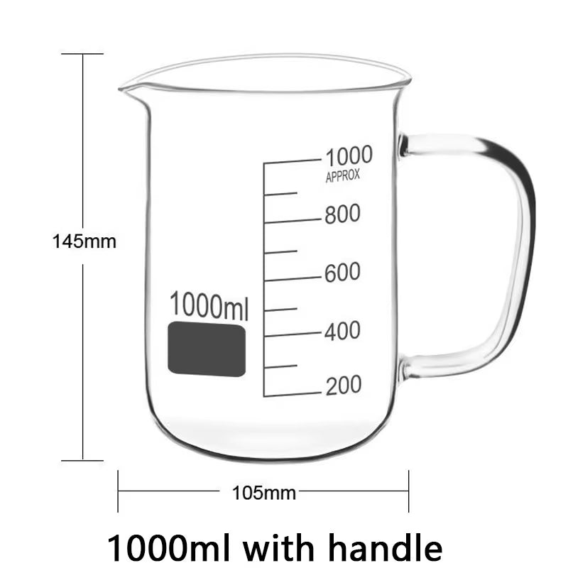 50~1000Ml with Handle Measuring Cup High Borosilicate Glass Clear Scale Cup Laboratory Beaker Kitchen Baking Measuring Mug