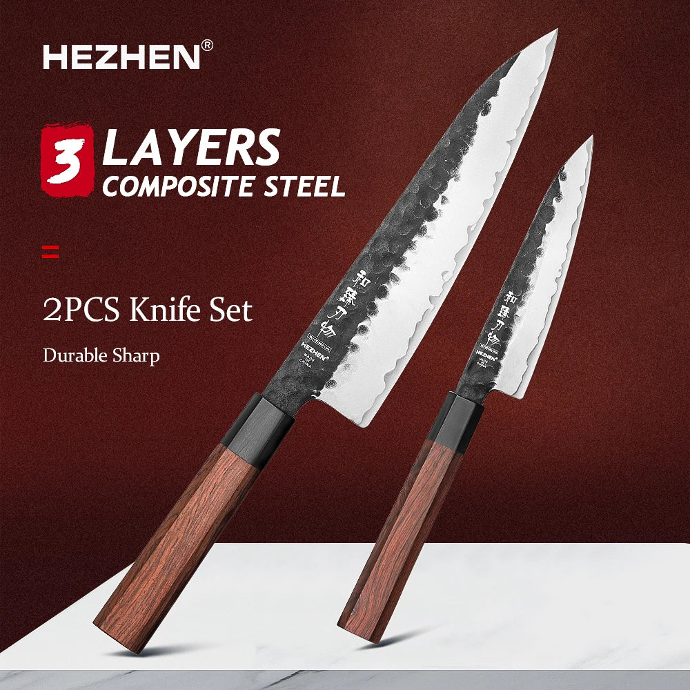 1PC-5PC Kitchen Knife Set Chef Utility Stainless Steel 3 Layers Composite Steel Santoku Nakiri Kitchen Accessories