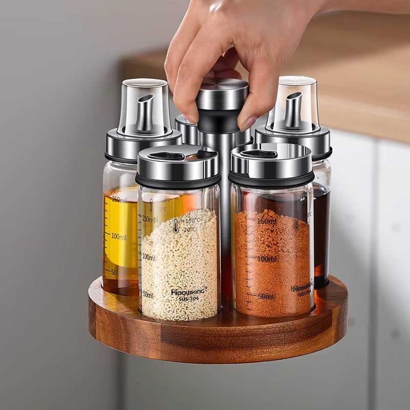 Rotating Seasoning Bottle Set, Kitchen Storage Bottle, Spice Jar Rack, Olive Oil Bottle Set, Pepper Bottle Set, Salt Bottle Set