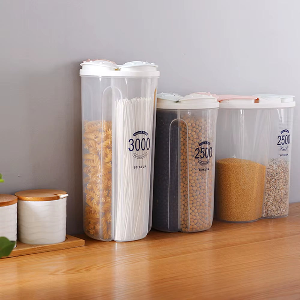 Compartment Plastic Sealed Multifunction Rotating Dry Food Rice Container Kitchen Food Storage Tank Transparent Storage Box