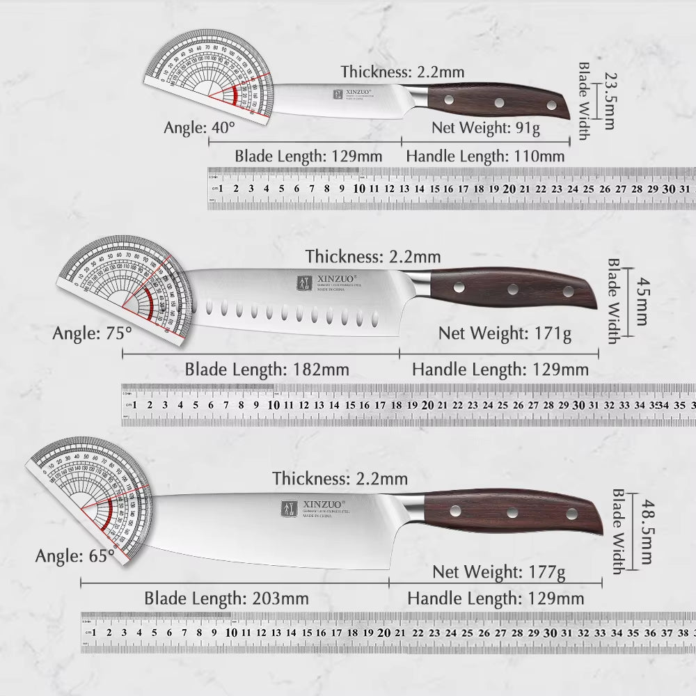 7PCS Kitchen Knife Set Forged German 1.4116 Stainless Steel Sharp Chef Santoku Paring Cleaver Kitchen Scissors Tool Set