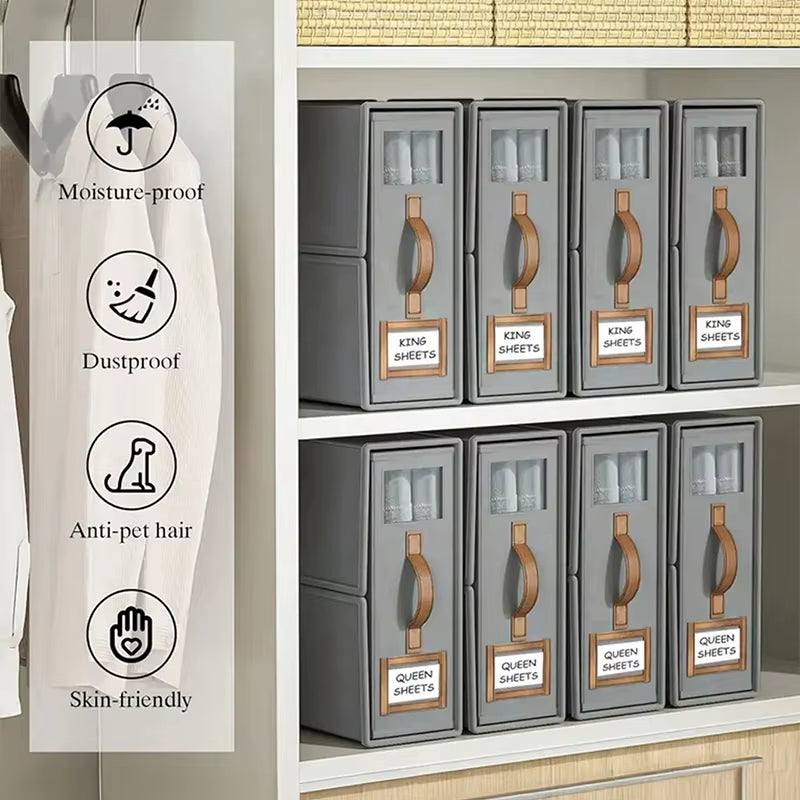 Bed Sheet Foldable Organiser Clothes, Comforter Organiser Large Capacity Zip-On Sheet Organiser for Sheets, Clothes,